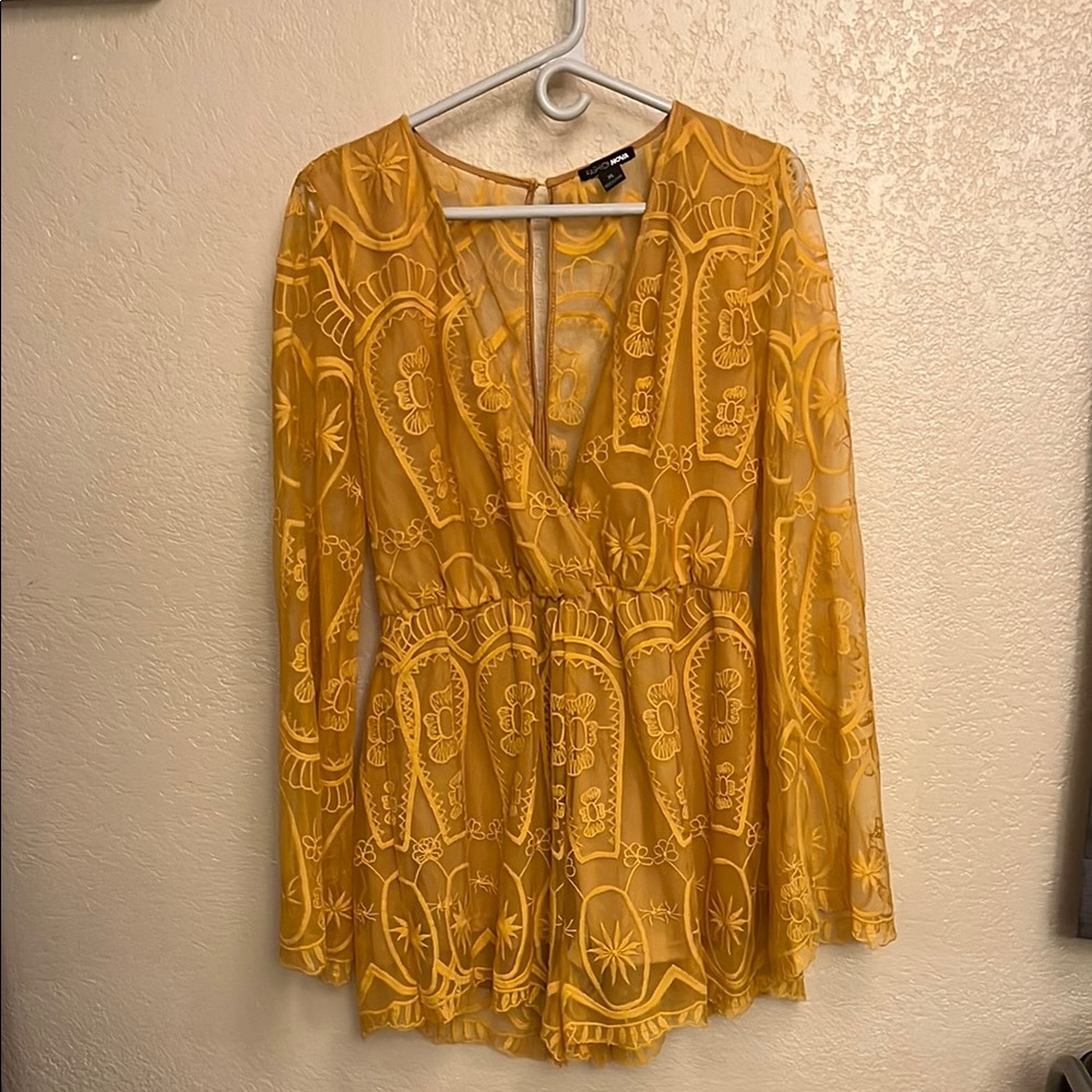 Fashion Nova Yellow Lace Romper